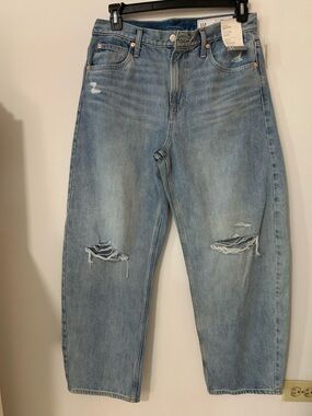 Barrel high rise relaxed GAP Light Blue Distressed Wide-Leg Women's Jeans